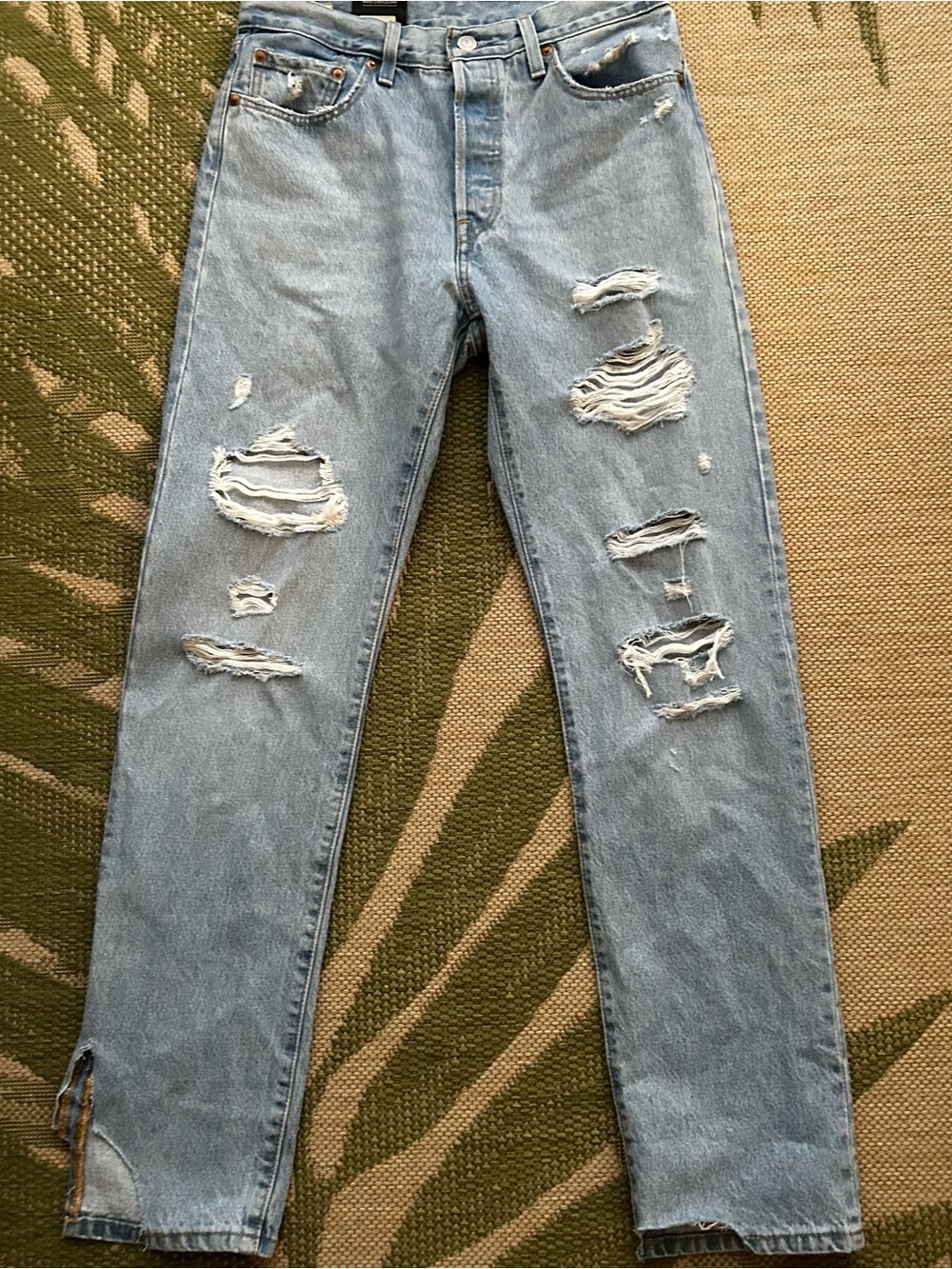Levi's 501 Button Fly Light Blue Straight Distressed Jeans NWT